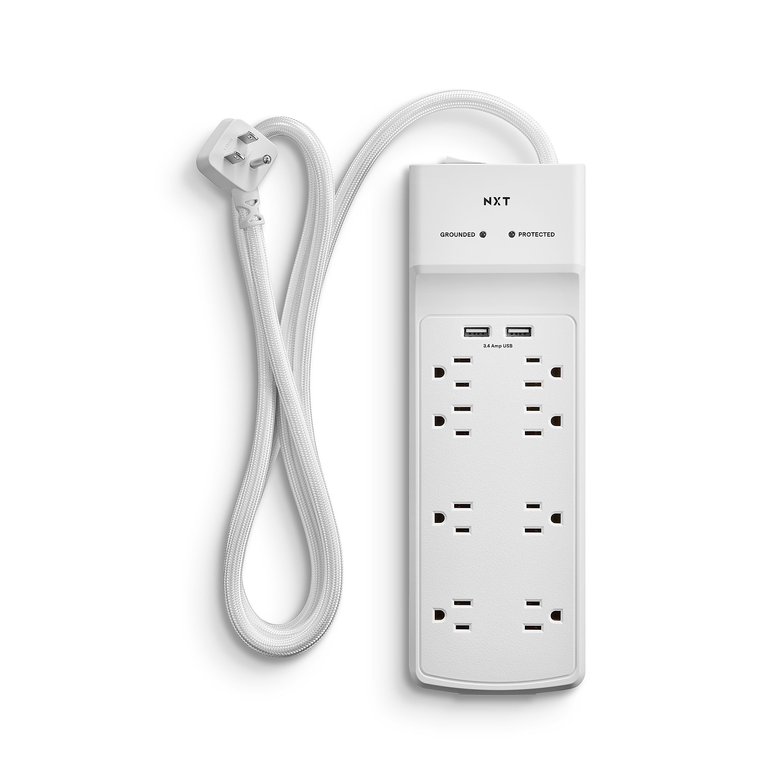 NXT Technologies™ 8-Outlet 2 USB Surge Protector, 6 Braided Cord, 2100 Joules (NX54317)