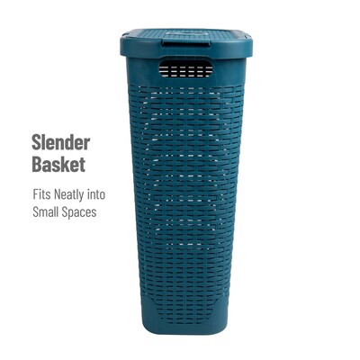 Mind Reader 10.57-Gallon Laundry Hamper with Lid, Plastic, Blue, 2/Set (40HAMP2PK-BLU)