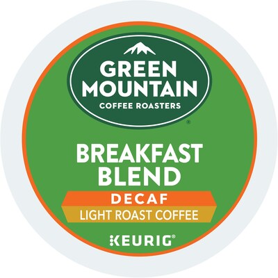 Green Mountain Breakfast Blend Decaf Coffee Keurig® K-Cup® Pods, Light Roast, 96/Carton (7522)