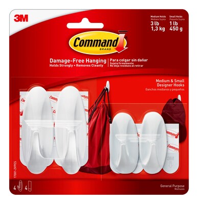 Command Small and Medium Hooks, White, 2-Small Command Hooks, 2-Medium Command Hooks, 2-Pairs (4-Com