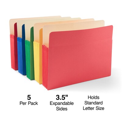 Staples Reinforced File Pocket, Letter Size, Assorted Colors, 5/Pack (227132)