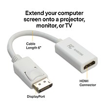 NXT Technologies 0.5 DisplayPort/HDMI Audio/Video Adapter, White (NX60396)