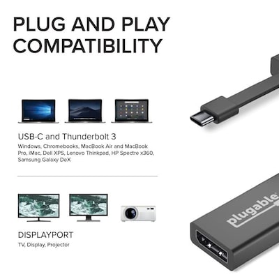 Plugable USB-C to DisplayPort Adapter, Black (USBC-TDP)
