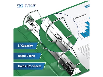 Davis Group Premium Economy 3" 3-Ring Non-View Binders, D-Ring, Green, 6/Pack (2305-04-06)