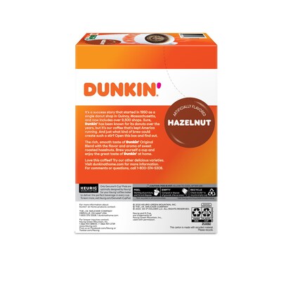 Dunkin' Hazelnut Coffee, Medium Roast, 0.37 oz. Keurig® K-Cup® Pods, 22/Box (400848)
