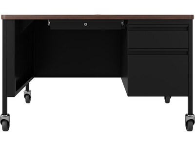 Hirsh 48W Single-Pedestal Mobile Teachers Desk, Black/Walnut (22646)