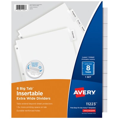 Avery Big Tab Extra-Wide Insertable Paper Dividers, 8 Tab, Clear, Clear Reinforced (11223)