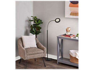 Simplee Adesso Holmes 56.5" Brushed Steel/Matte Black Floor Lamp with Round Shade (SL4925-01)