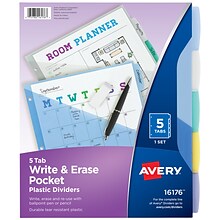 Avery Write & Erase Pocket Plastic Dividers, 5 Tabs, Multicolor (16176)