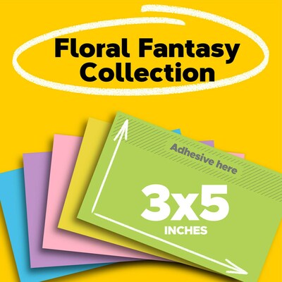 Post-it Notes, 3" x 5", Floral Fantasy Collection, 100 Sheet/Pad, 5 Pads/Pack (6555UC)