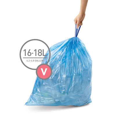 simplehuman Code V Custom Fit Drawstring Blue Recycling Trash Bag Liner, 16-18 Liter/4.2-4.8 Gallon,