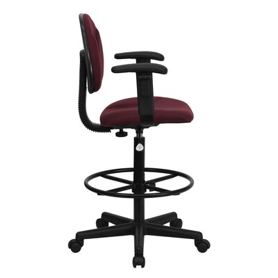 Flash Furniture Mid Back Fabric Ergonomic Drafting Stool With Arms, Burgundy