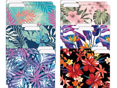 Better Office Tropical Floral Heavyweight File Folders, 1/3-Cut Tab, Letter Size, Assorted Colors, 1