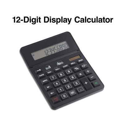 Staples 12-Digit Solar and Battery Basic Calculator, Black (TR290/ST290-CC)