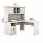 Bush Furniture Yorktown 60"W L Shaped Desk with Hutch, Linen White Oak (YRK001LW)