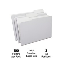 Quill Brand® File Folders, Assorted Tabs, 1/3-Cut, Legal, Gray, 100/Box (741013GY)