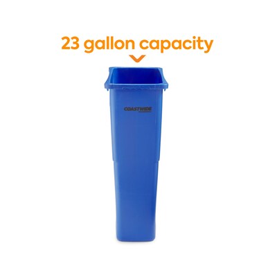 Coastwide Professional™ Slim Plastic Recycling Container with no Lid, 23 Gal., Blue (CW50719)