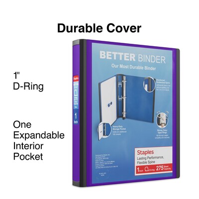 Staples® Better 1 3 Ring View Binder with D-Rings, Purple (19065)