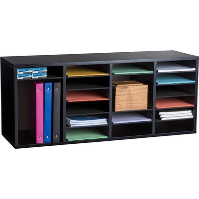AdirOffice 500 Series 24 Compartment Literature Organizer with Mesh Desktop Organizer, 39.3" x 11.8", Black (500-24-BLK-PKG)