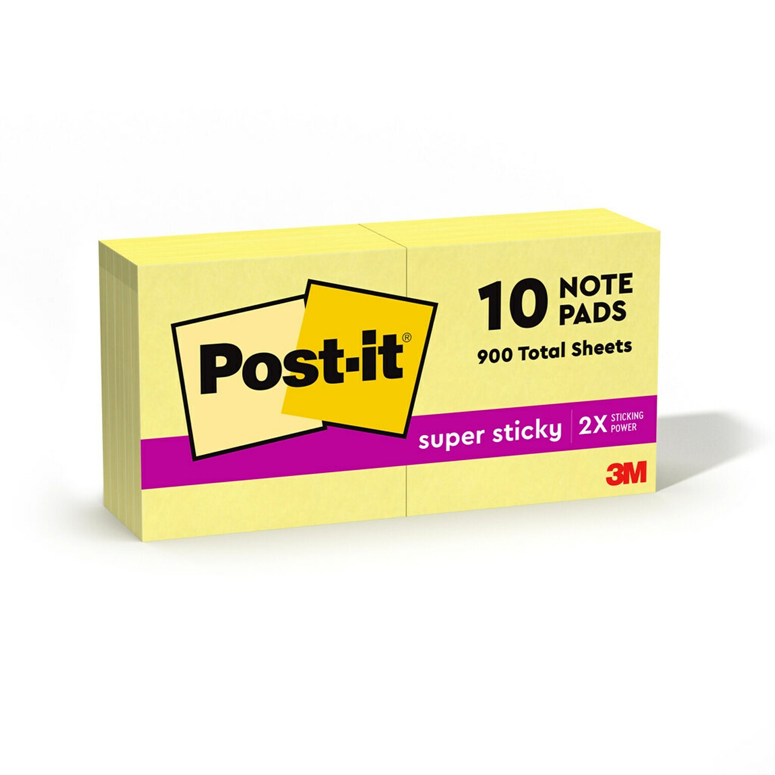 Post-it Super Sticky Notes, 3 x 3, Canary Collection, 90 Sheet/Pad, 10 Pads/Pack (654-10SSCY)