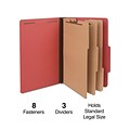 Quill Brand® 2/5-Cut Tab Pressboard Classification File Folders, 3-Partitions, 8-Fasteners, Legal, R