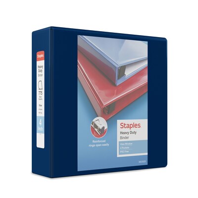 Staples® Heavy Duty 4 3 Ring View Binder with D-Rings, Navy Blue (ST60406-CC)