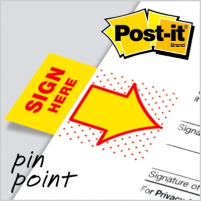 Post-it 'Sign Here' Message Flags, 1" Wide, Yellow, 100 Flags/Pack (680-SH2)