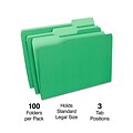Quill Brand® File Folders, Assorted Tabs, 1/3-Cut, Legal, Green, 100/Box (741013GR)