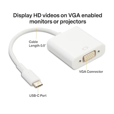NXT Technologies 0.5 USB C/VGA Adapter, White (NX60401)