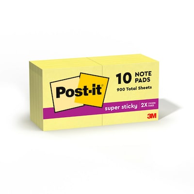 Post-it Super Sticky Notes, 1 7/8 x 1 7/8, Canary Collection, 90 Sheet/Pad, 10 Pads/Pack (62210SSC