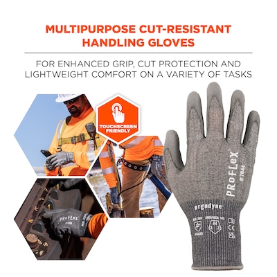 Ergodyne ProFlex 7044 PU Coated Cut-Resistant Gloves, ANSI A4, Gray, Small, 1 Pair (10492)