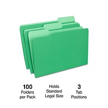 Staples® File Folders, 1/3 Cut Tab, Legal Size, Green, 100/Box (TR224584)
