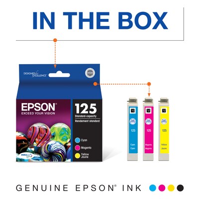 Epson T125 Cyan/Magenta/Yellow Standard Yield Ink Cartridge, 3/Pack (T125520-S)