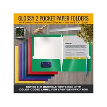 Better Office Glossy 2-Pocket Folder, Assorted Colors, 25/Pack (80195-25PK)