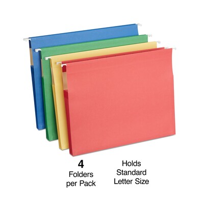 Staples Hanging File Folders, 3.5 Expansion, Stright Cut, Letter Size, Assorted Colors, 4/Pack (ST4