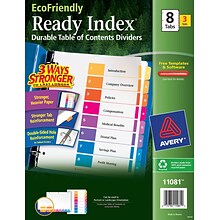 Avery Ready Index Table of Contents EcoFriendly Paper Dividers, 1-8 Tabs, Multicolor, 3 Sets/Pack (1