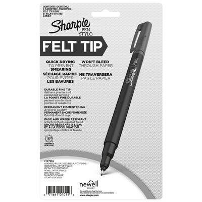 Sharpie Felt Pen, Fine Point, 0.4 mm, Assorted Ink, 6/Pack (1976527)
