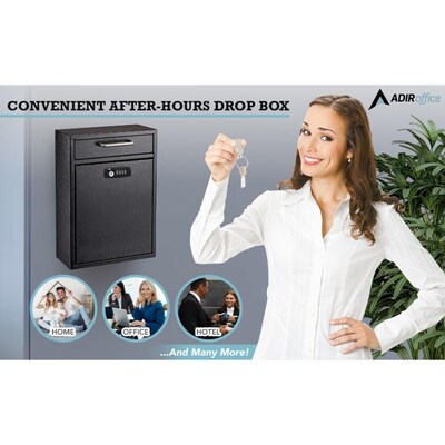 AdirOffice Large Wall Mounted Drop Box with Suggestion Cards, Combination Lock, Black (631-04-BLK-KC-PKG)