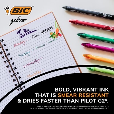 BIC Gel-ocity Quick Dry Retractable Gel Pens, Medium Point, 0.7mm, Assorted Inks, 16/Pack (RGLCGA16-AST)