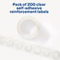 Avery Self-Adhesive Plastic Reinforcement Labels in Dispenser, 1/4" Diameter, Glossy Clear, 200/Pack (5721)