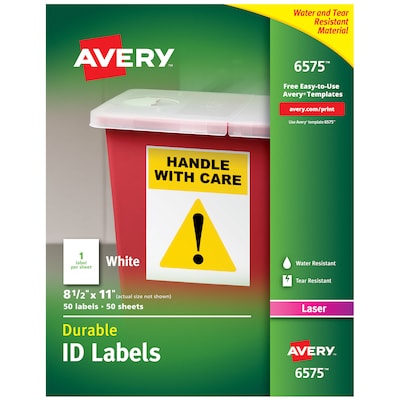 Avery Durable Laser Identification Labels, 8 1/2 x 11, White, 1 Label/Sheet, 50 Sheets/Pack (6575)