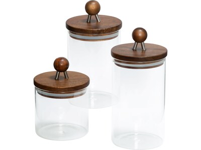 Honey-Can-Do Glass/Wood 3-Piece Canister Set, Clear/Brown (KCH-08571)