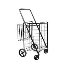 Mount-It! Rolling Utility Shopping Cart with Double Basket, 66 Lbs., Black (MI-907)