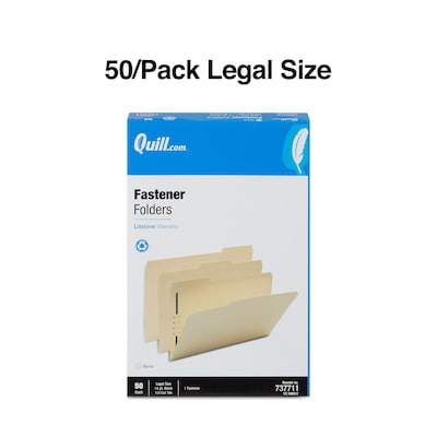 Quill Brand® Heavy-Duty Reinforced Assorted Tabs  1-Fastener Folders, Legal, Manila, 50/Box (737711)