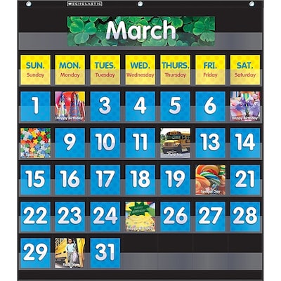 Scholastic Teaching Resources Monthly Calendar Pocket Chart with Cards, Black, Ages 5-10 (SC-583866)