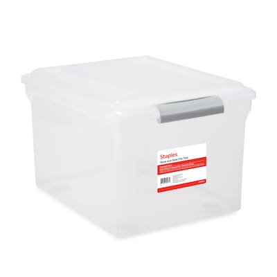Staples Store & Slide Hanging File Box, Latch Lid, Letter/Legal Size, Clear (140167/139997)