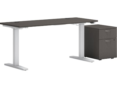 HON Mod 48W Adjustable Standing Desk with Mobile Storage, Slate Teak (HLPLRW4824CHATBFSL1)