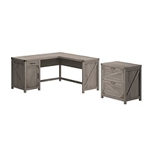 Bush Furniture Knoxville 60W L Shaped Desk with 2 Drawer Lateral File Cabinet, Restored Gray (CGR00