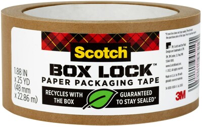 Scotch Box Lock Paper Packaging Tape, 1.88 x 25 yds., Brown (7850-23-8GC)