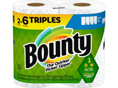 Bounty Select-A-Size Paper Towels, 2-Ply, 135 Sheets/Roll, 2 Rolls/Pack (06133)